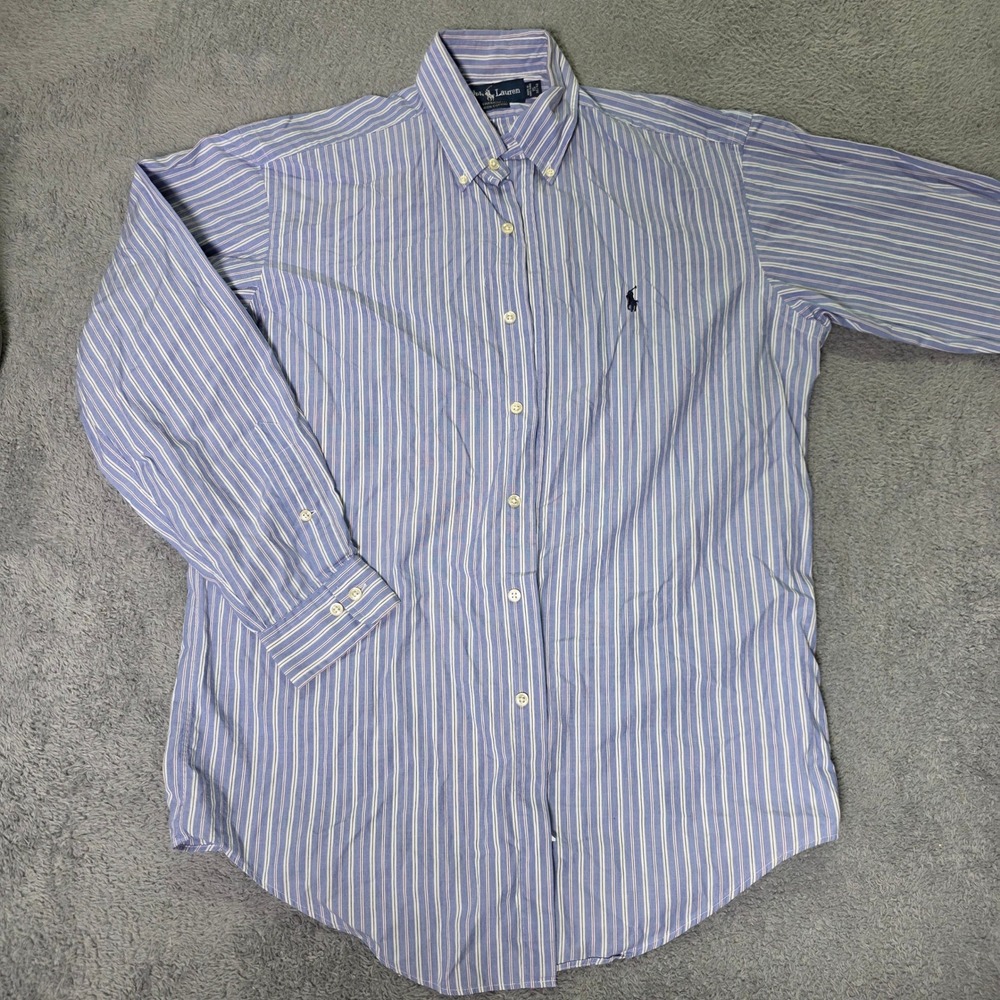 Ralph Lauren Mens 15 32/33 Yarmouth Button Down Shirt Blue Striped Long Sleeve